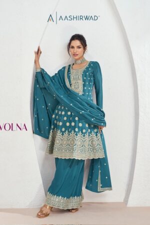 AASHIRWAD CREATION VOLNA DESIGNER CHINNON SILK SUITS SUPPLIER IN SURAT 7.jpg
