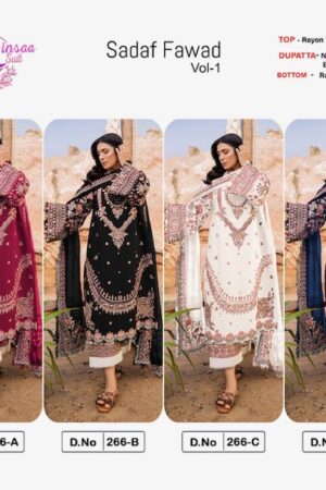 DINSAA SUIT SADAF FAWAD VOL 1 RAYON EMBROIDERY SALWAR KAMEEZ WHOLESALER IN SURAT 5.jpg