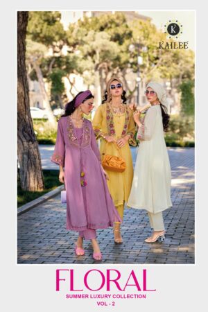 KAILEE FASHION FLORAL VOL 2 READYMADE ORGANZA SILK KURTI SUPPLIER IN SURAT 1.jpg