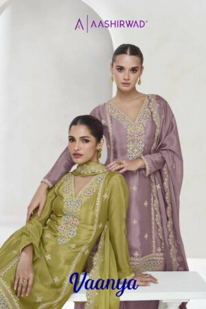 AASHIRWAD CREATION VAANYA CHINNON SILK SUITS WHOLESALER IN SURAT 1.jpg