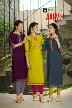 KADLEE AARVI VISCOSE EMBROIDERY KURTI CATALOGUE SUPPLIER IN SURAT 1.jpg