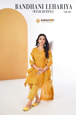 SURYAJYOTI BANDHANI LEHARIYA VOL 6 COTTON READYMADE KURTI SUPPLIER IN SURAT 1.jpg