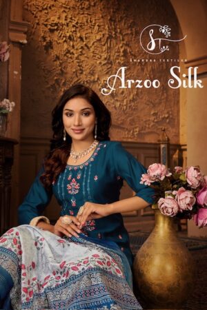 SHARDA TEXTILES ARZOO SILK EMBROIDERY RAEDYMADE KURTI SUPPLIER IN SURAT 1.jpg