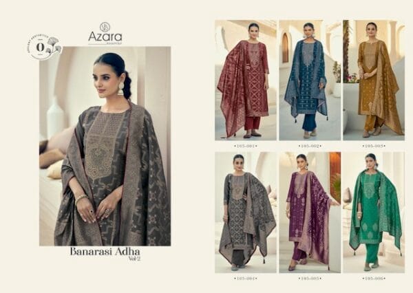 AZARA BANARASI ADHA VOL 2 COTTON JACQUARD SUITS 9.jpg