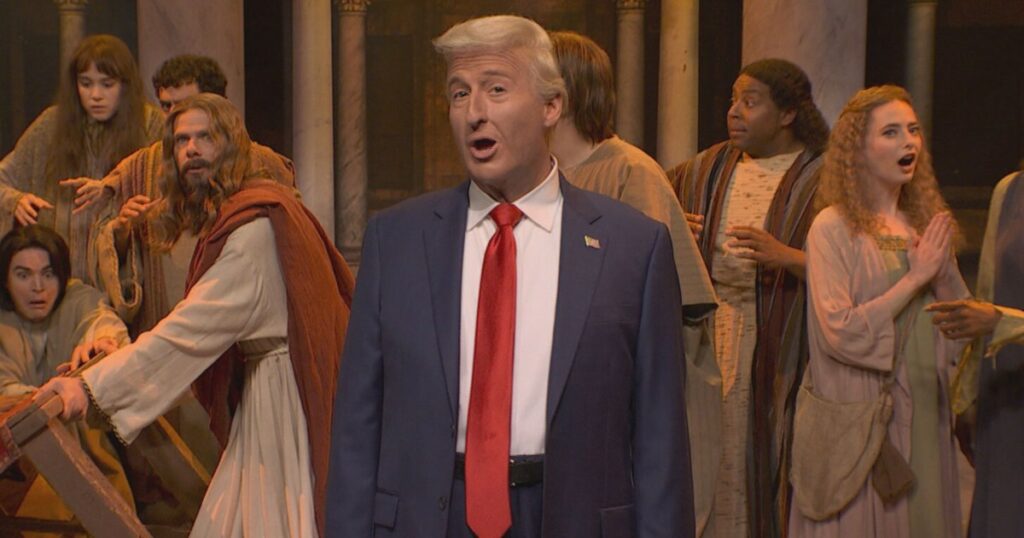 Ahead of Easter, 'SNL's' Trump says stocks 'did a Jesus' in falling, rising and falling again Rehmat Boutique 25413 snl rc 0110a dc4213.jpg