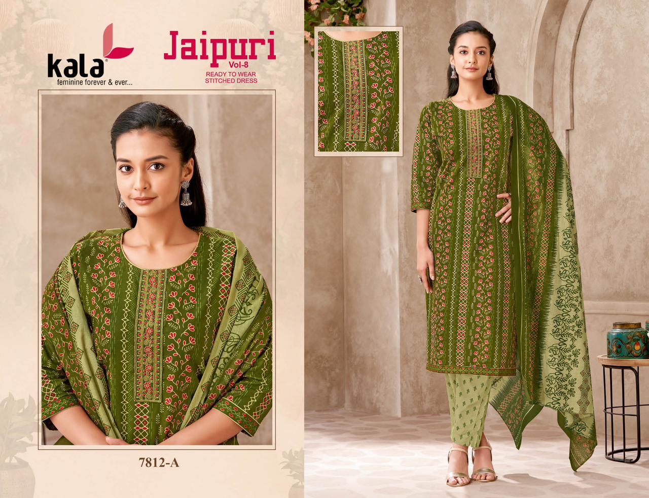 KALA JAIPURI VOL 8 Rehmat Boutique  KALA JAIPURI VOL 8 READYMADE KURTI PANT WITH DUPATTA 2.jpg