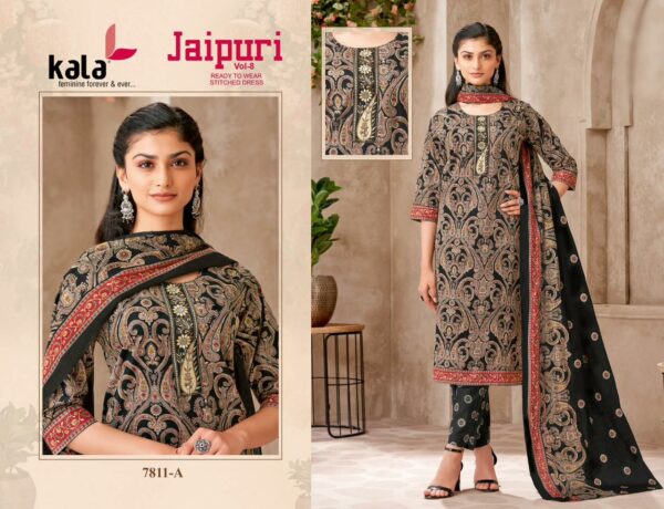 KALA JAIPURI VOL 8 Rehmat Boutique  KALA JAIPURI VOL 8 READYMADE KURTI PANT WITH DUPATTA 4.jpg