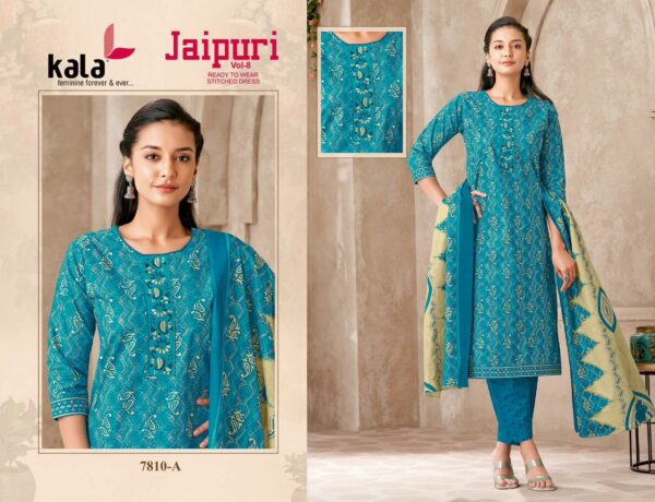 KALA JAIPURI VOL 8 Rehmat Boutique  KALA JAIPURI VOL 8 READYMADE KURTI PANT WITH DUPATTA 7.jpg