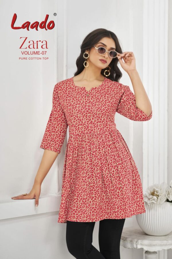 LAADO ZARA VOL 7 Rehmat Boutique  LAADO ZARA VOL 7 COTTON PRINTED SHORT KURTI 8.jpg
