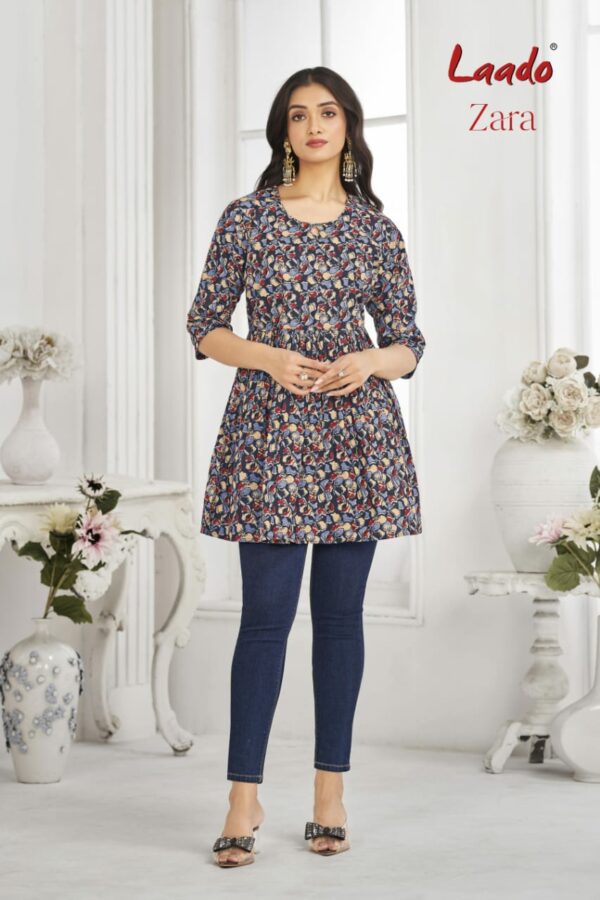 LAADO ZARA VOL 7 Rehmat Boutique  LAADO ZARA VOL 7 COTTON PRINTED SHORT KURTI 9.jpg