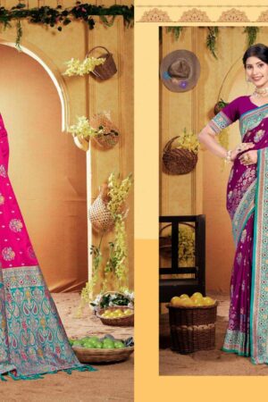 Home Rehmat Boutique Buy Ethnic Suits Online for Weddings Bunawat Surmai Satan 03 series 1001-1004 satin silk wholesale saree Rehmat Boutique