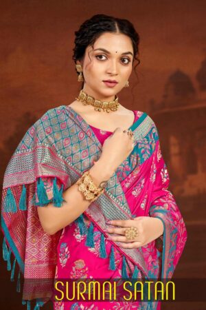 Home Rehmat Boutique Buy Ethnic Suits Online for Weddings Bunawat Surmai Satan series 1001-1004 satin silk wholesale saree Rehmat Boutique