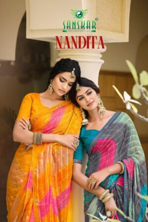 Home Rehmat Boutique Buy Ethnic Suits Online for Weddings sanskar tex prints nandita series 71001-71006 chiffon georgette wholesale saree Rehmat Boutique