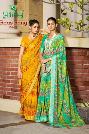 Home Rehmat Boutique Buy Ethnic Suits Online for Weddings sanskar tex prints raas rang vol 2 series 21007-21012 chiffon viscose wholesale saree Rehmat Boutique