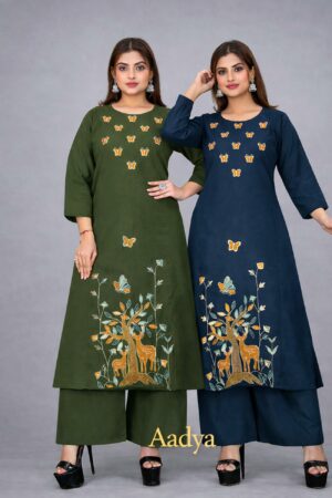 Surili - Aadya Flax Cotton Embroidery Kurta Palazzo Pant Set Traditional Rehmat Boutique  surili aadya flax cotton digital print kurta palazzo pant set traditional 2026 02 05 17 09 00.jpg